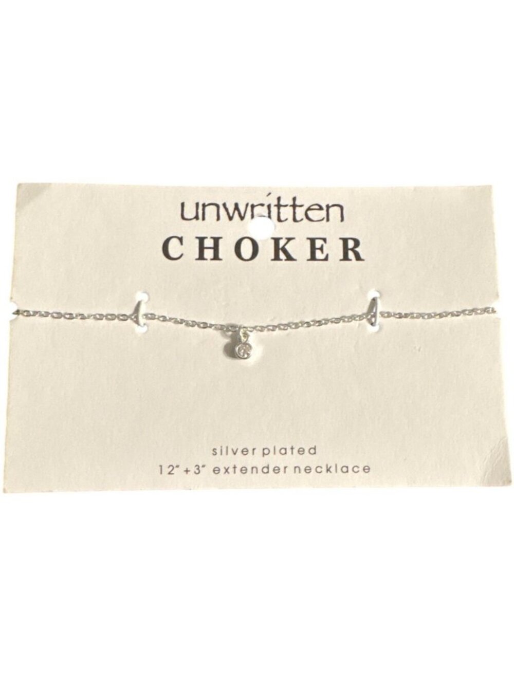 Unwritten Silver-Plated Choker Necklace With Crystal Charm 12-Inch Chain + 3-Inc